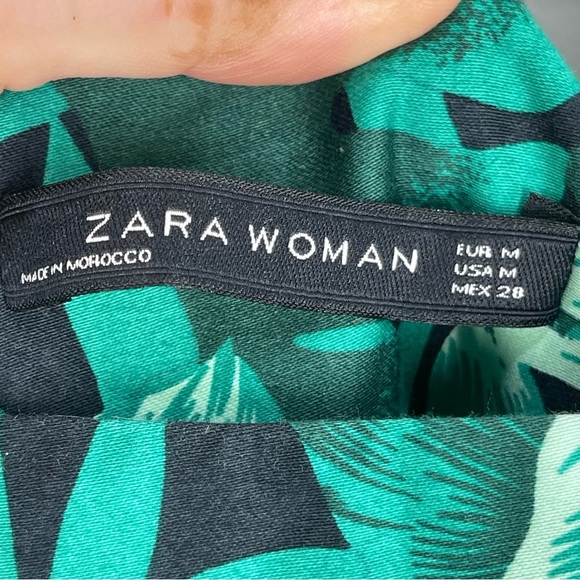 Zara Woman Green Tropical Fit and Flare Dress Size Medium  Palm Hawaiian - Picture 10 of 11